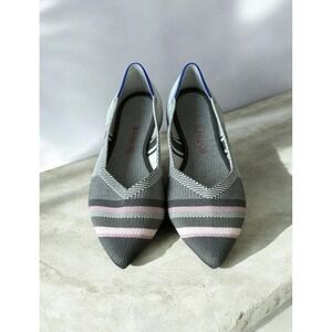 Rothy's The Point Striped Knit Flats Gray Pink White Blue Women's 7.5 NIB